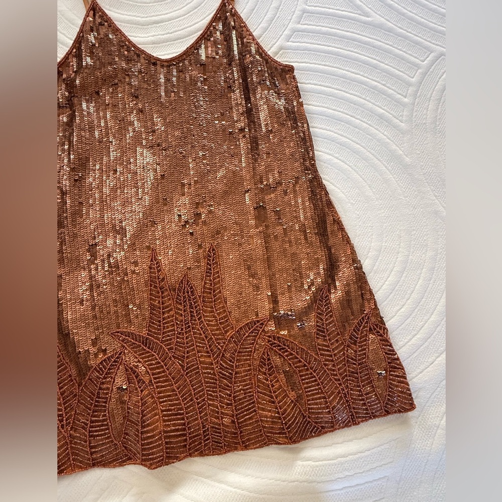 Copper Color Sequin and Beadwork Mini Dress lined holiday bling - Picture 9 of 14